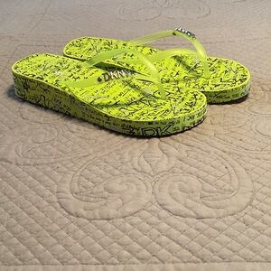DKNY Vibrant Green Graphic Flip Flops